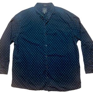 Men’s Long Sleeve Black Blue Button Down Shirt 3XL